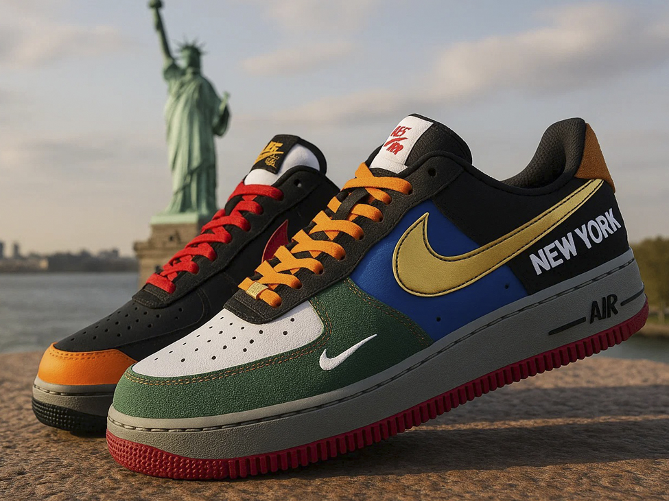 Цветные Nike Air Force с дизайн в стиле Нью-Йорка