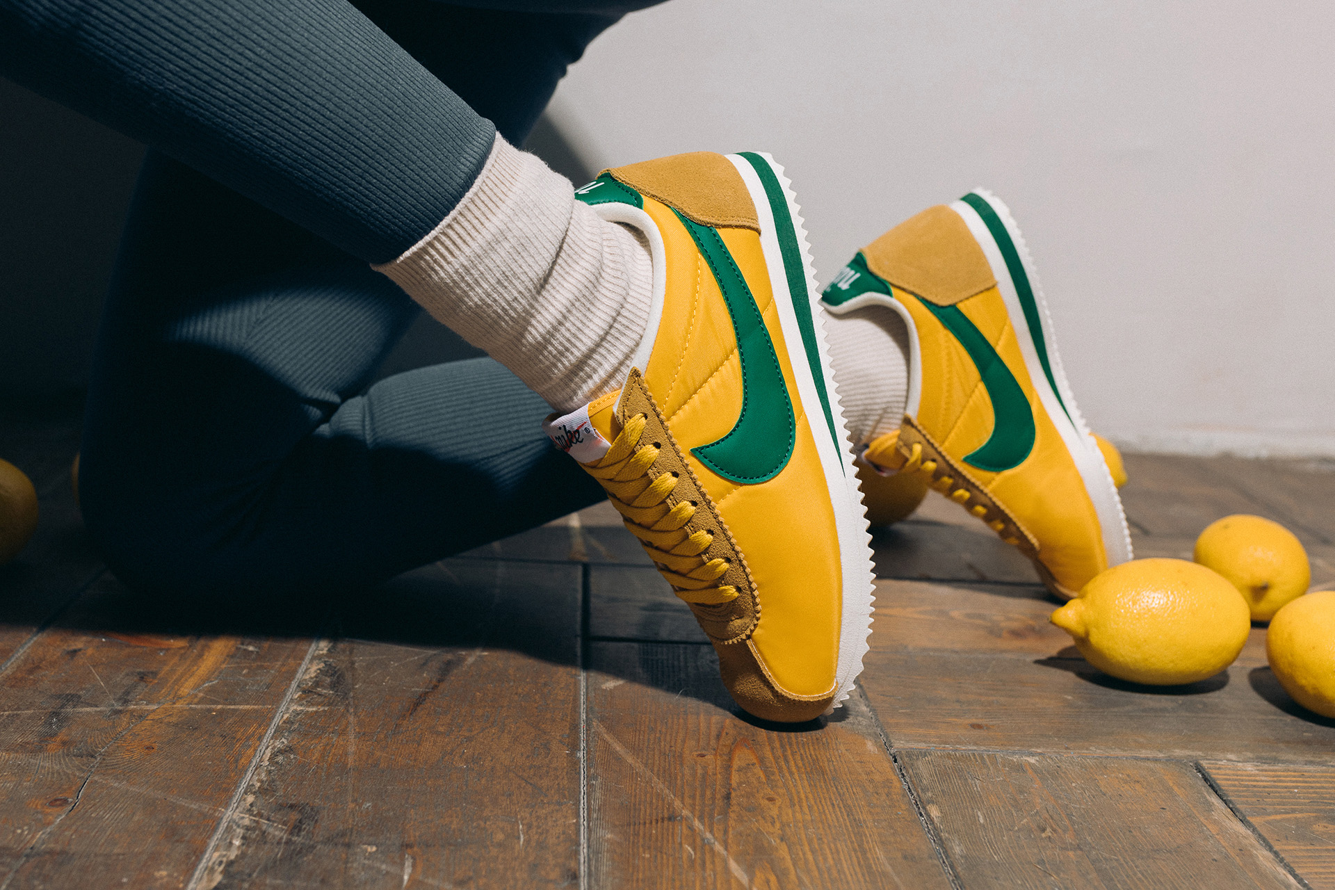 Nike cortez yellow nylon sale