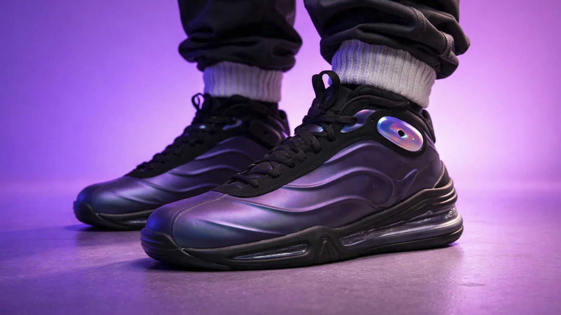 Яркие фиолетовые кроссовки Nike Air Total Foamposite Max для уличного стиля