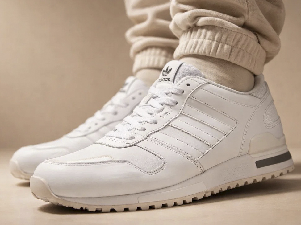 Белые кроссовки Adidas ZX 700 под джинсы и спортивные штаны