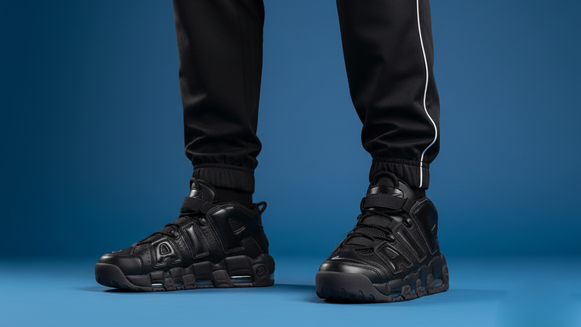 Черные кроссовки Nike Uptempo под спортивки и джинсы