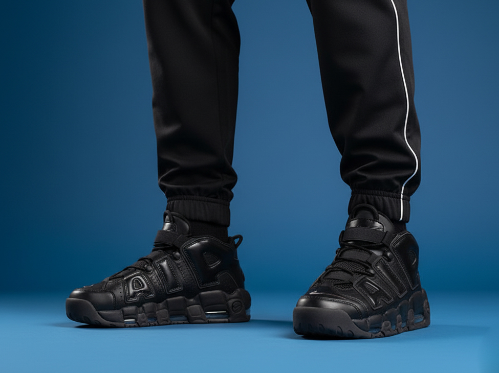 Черные кроссовки Nike Uptempo под спортивки и джинсы