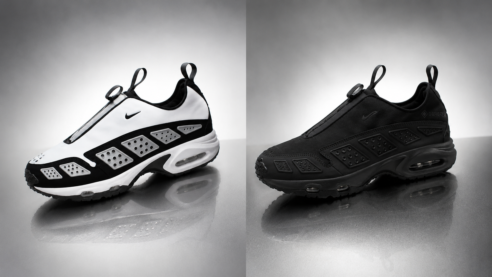 Сравнение стандартной Nike Air Max SNDR и чёрной версии SNDR GORE-TEX