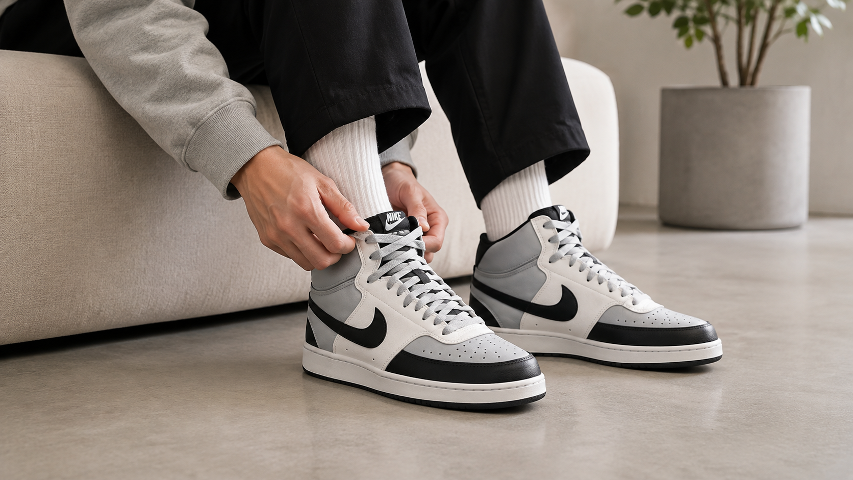 Примерка Nike Court Vision Mid и регулировка шнуровки перед ходьбой