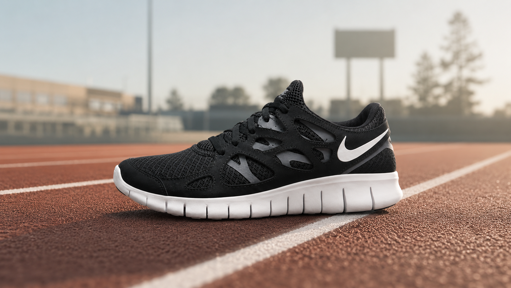 Nike Free Run 2 в беговом контексте, иллюстрирующем историю модели