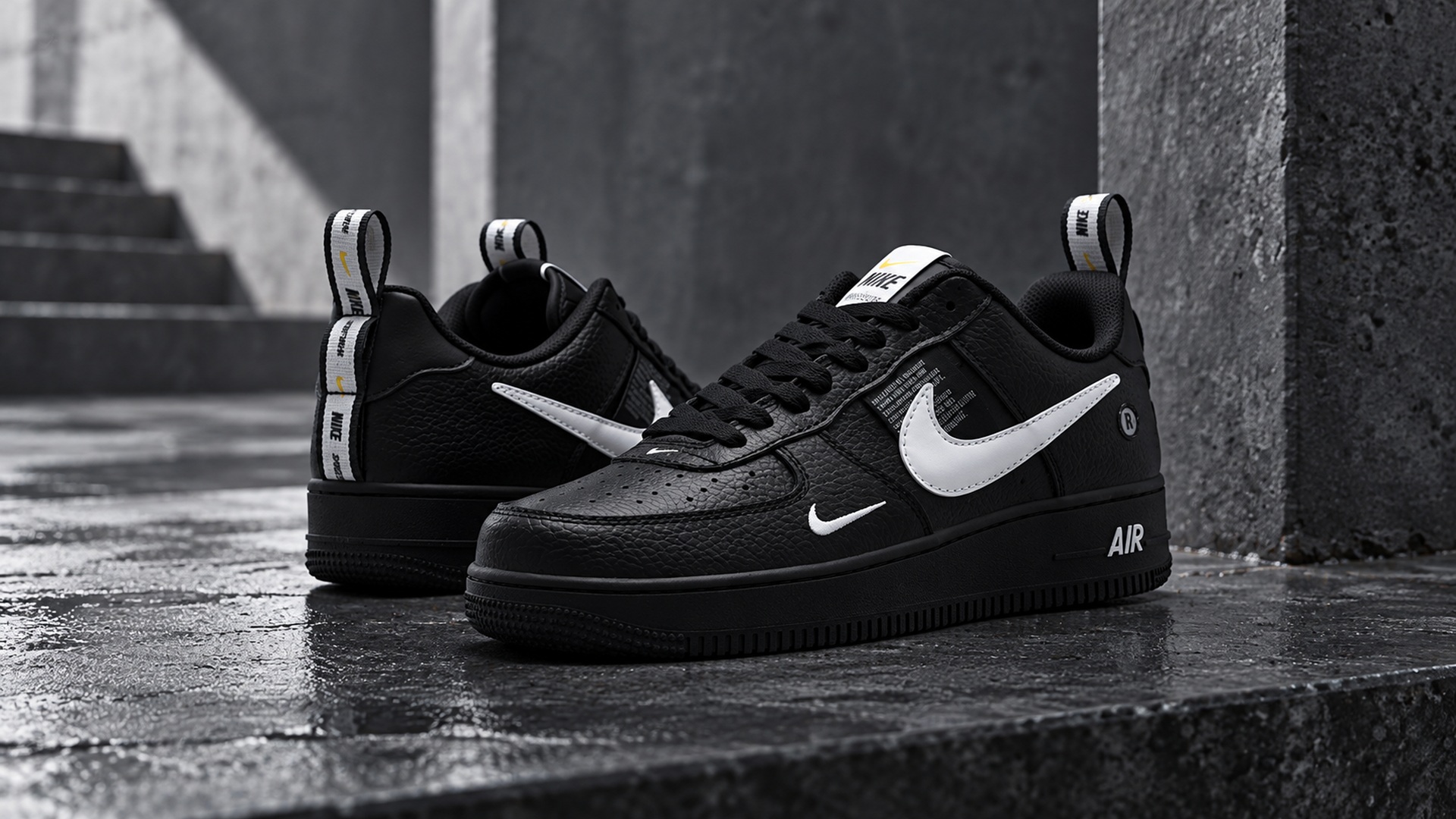 Чёрные Nike Air Force 1 LV8 Utility арт. 13833 с белым Swoosh