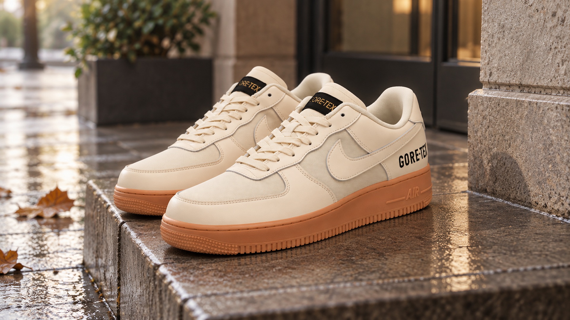 Бежевые Nike Air Force 1 Low Gore-Tex арт. 19758 с коричневой подошвой