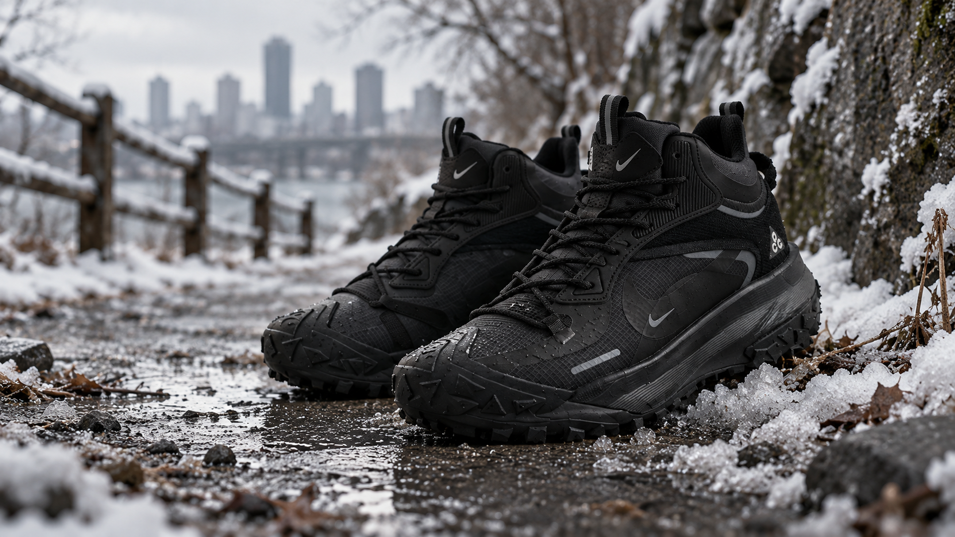 Nike ACG Mountain Fly 2 Mid в холодной городской зимней среде