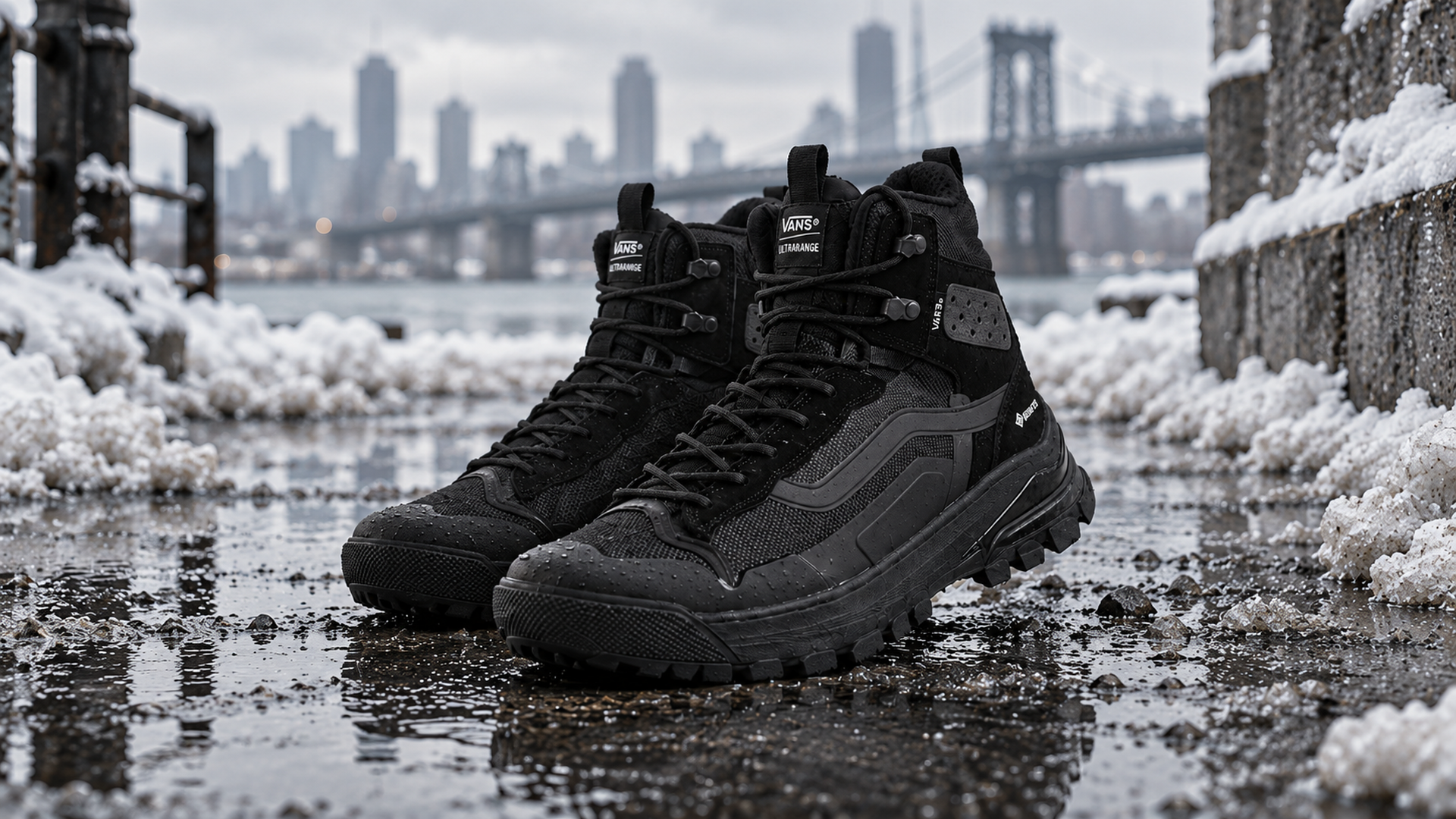 Vans UltraRange EXO MTE-3 Hi на мокром зимнем городском покрытии