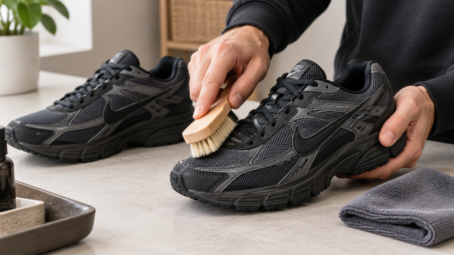 Серые Nike Initiator: раздельная очистка текстиля и гладких вставок