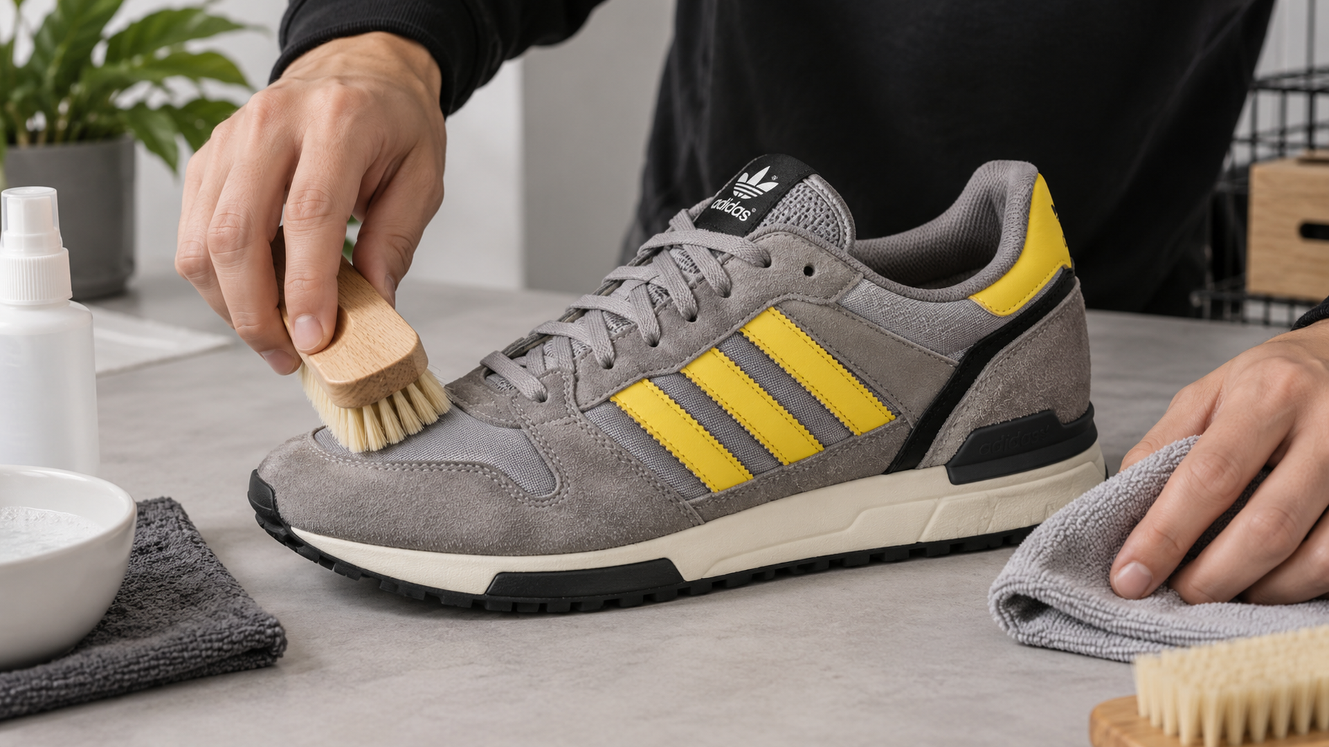 Серые Adidas ZX 600: уход по зонам за текстилем, замшей и гладкими вставками