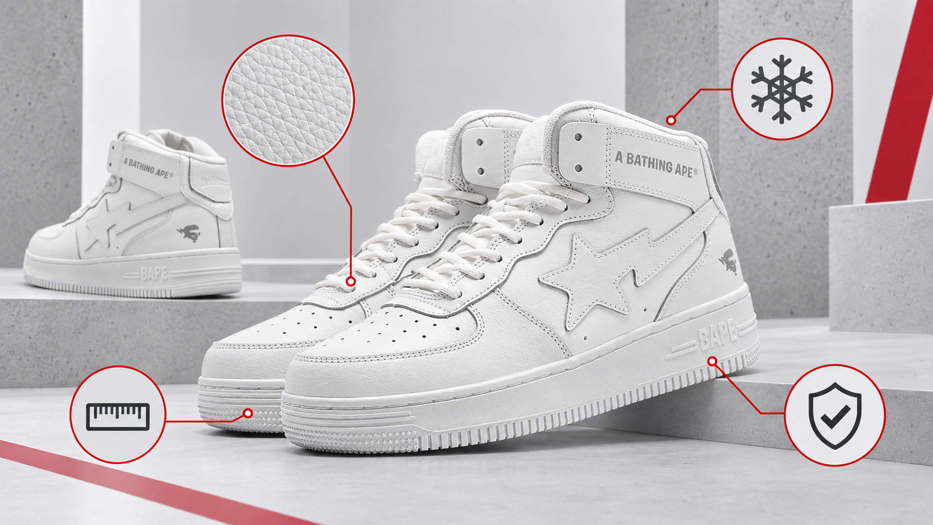 BAPE Sta Force 1 High арт. 39536, белая высокая зимняя модель