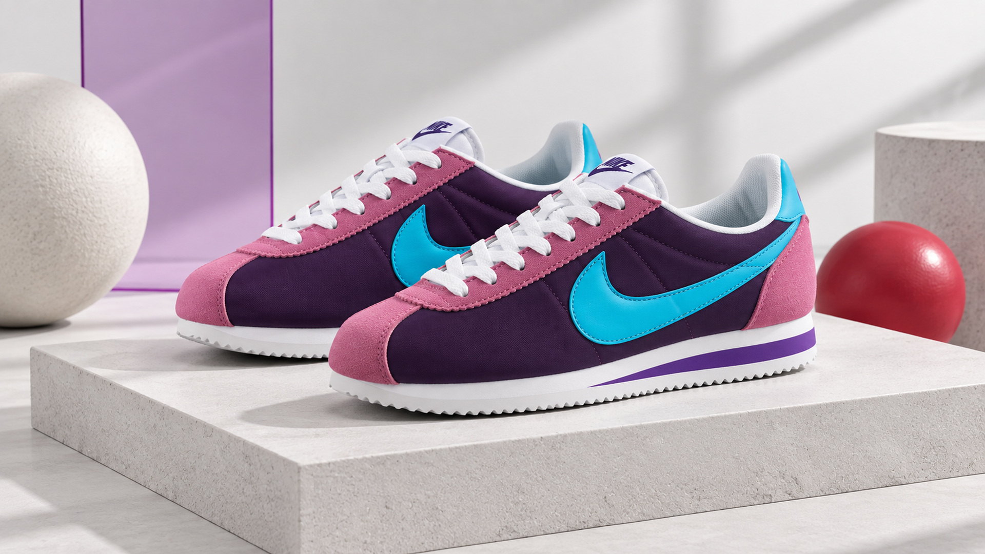 Женские Nike Cortez Nylon 43233 в фиолетово-розовой расцветке