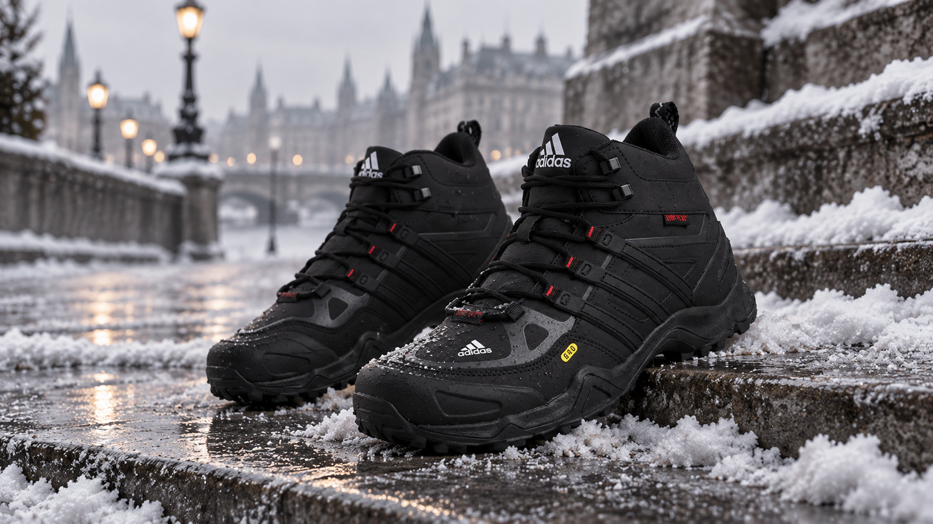 Adidas Terrex Winter 46852 на мокрой заснеженной городской поверхности