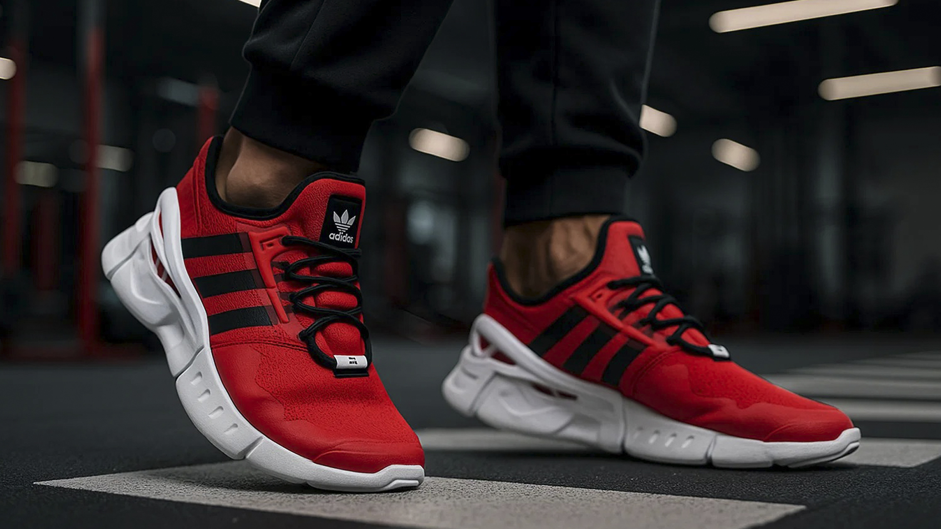 Красные кроссовки Adidas adiFOM Flux: как вписать тренд в повседневный лук