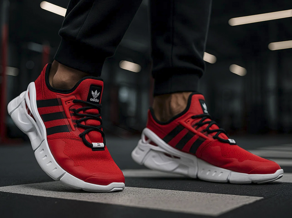 Красные кроссовки Adidas adiFOM Flux: как вписать тренд в повседневный лук