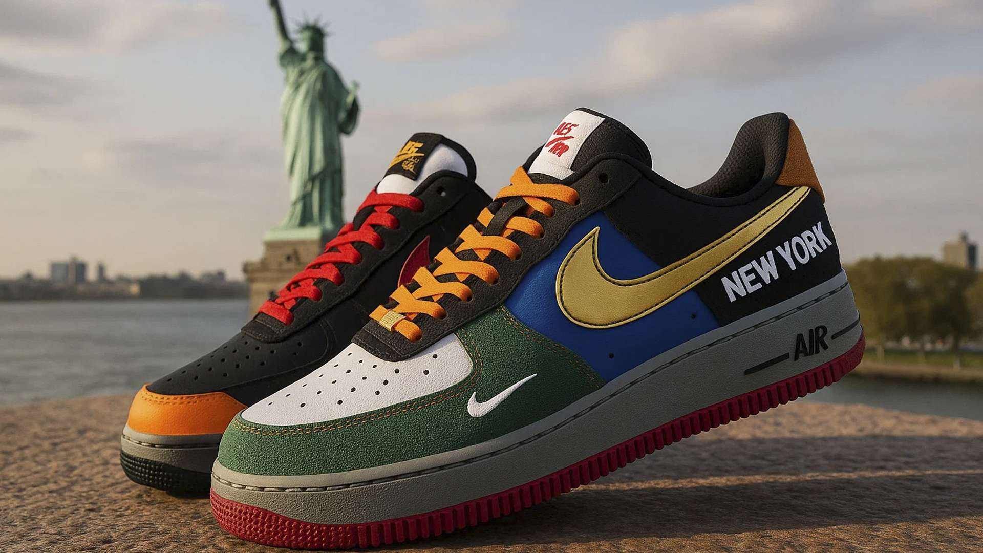 Цветные Nike Air Force с дизайн в стиле Нью-Йорка