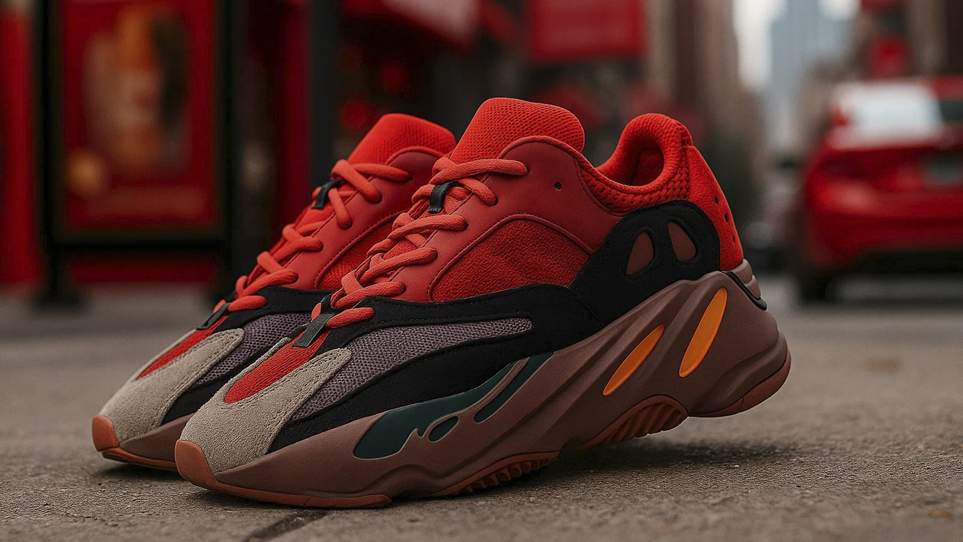 Красные кроссовки Adidas Yeezy Boost 700 с современным дизайном
