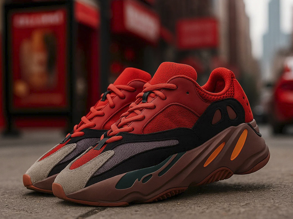 Красные кроссовки Adidas Yeezy Boost 700 с современным дизайном