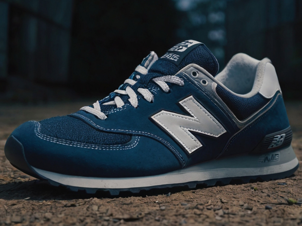 Замшевые ретро кроссовки New Balance 574 синего цвета