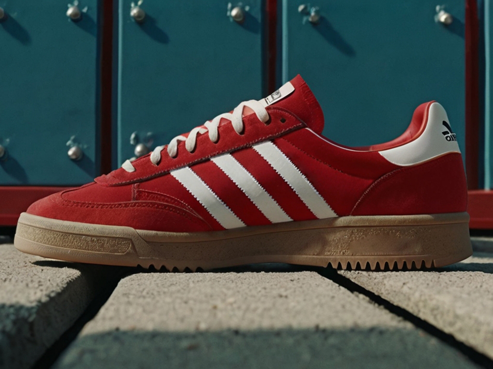 Яркий акцент в образе с красными кроссовками Adidas Spezial