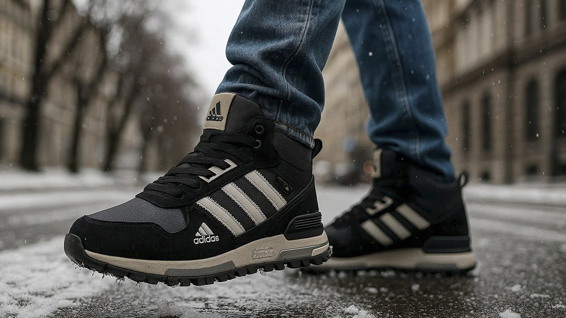 Зимние кроссовки Adidas ZX 750 черного цвета